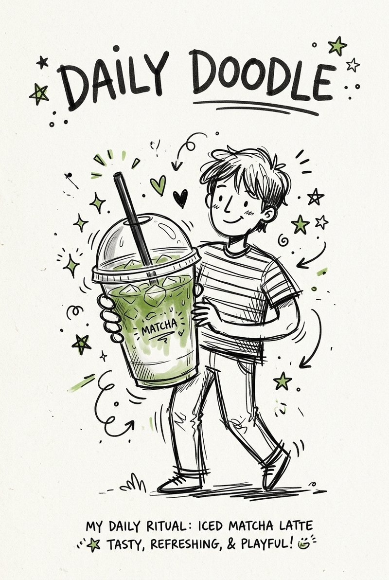 whimsical matcha doodle art