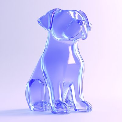 Translucent Glass Dog Sculpture in Soft Blue Hue