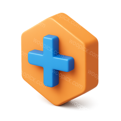 3D Geometric Hexagonal Icon with Plus Sign