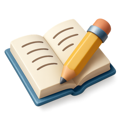 3D Study Icon Featuring a Book and Pencil