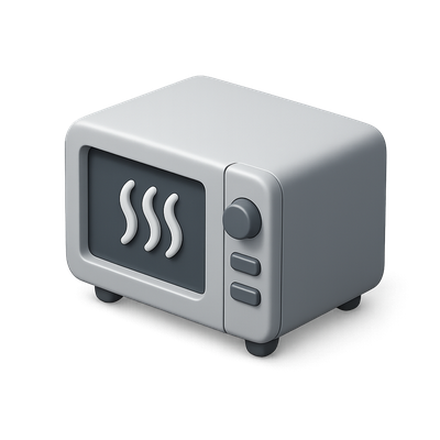 Stylized 3D Microwave Icon with Steam Lines