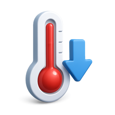 3D Thermometer Icon with Downward Arrow for Decrease