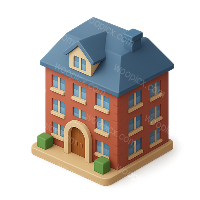 Colorful 3D Boarding School Icon with Isometric View