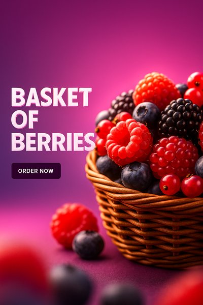 Vibrant Basket of Fresh Berries on a Dynamic Background