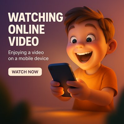 Cheerful Child Watching Video on Mobile Device