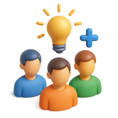 3D Teamwork Innovation Icon with Lightbulb