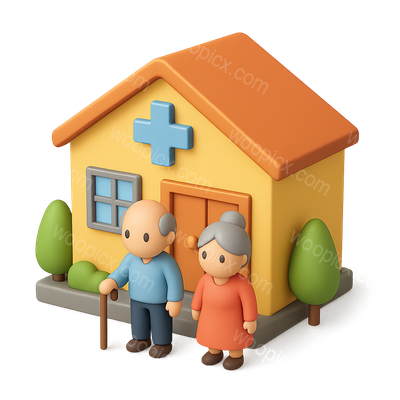 3D Assisted Living Icon Featuring Elderly Characters