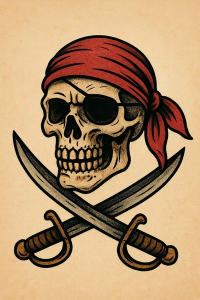 Vintage Pirate Skull Illustration with Crossed Swords
