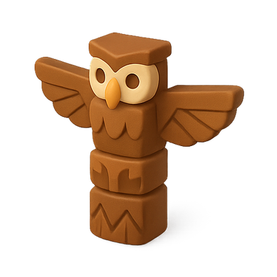 Stylized Brown Owl Figurine with Geometric Design