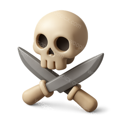 3D Skull Icon with Crossed Knives in Isometric View