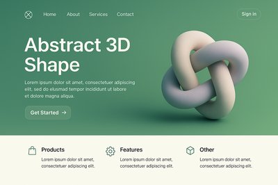 Abstract 3D Shape Landing Page Design with Clean Aesthetic