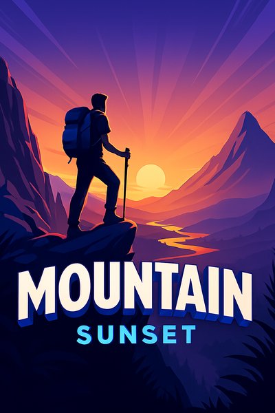 Hiker at Mountain Summit with Sunset View
