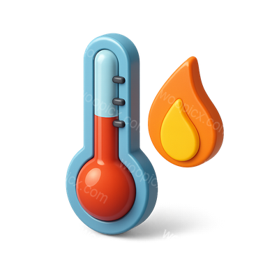 Stylish 3D Thermometer and Flame Icon Design