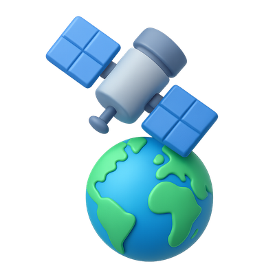 3D Satellite Icon Orbiting Earth in Isometric View