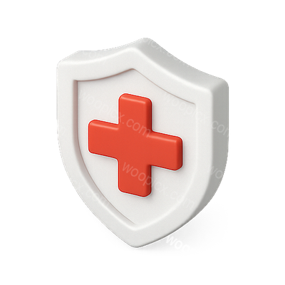 3D Medical Shield Icon with Red Cross Symbol
