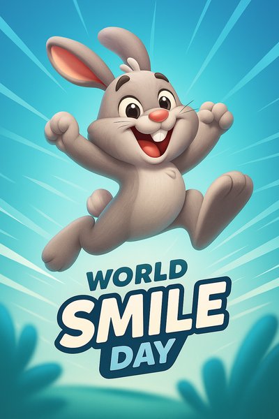 Dynamic Cartoon Bunny Celebrating World Smile Day