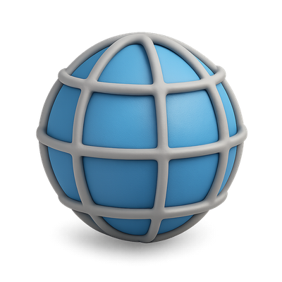 Stylized 3D Globe Icon with Grid Design