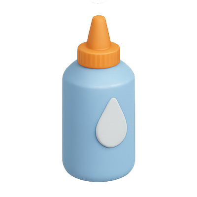 Stylized Blue Glue Bottle with Orange Cap