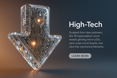 Hyperrealistic 3D Glowing Arrow Design with LED Details