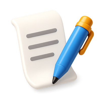 3D Pen and Paper Icon with Volumetric Effects