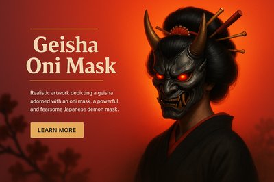Realistic Artwork of Geisha with Oni Mask