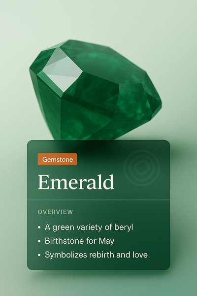 Elegant Emerald Gemstone with Informative Block Design