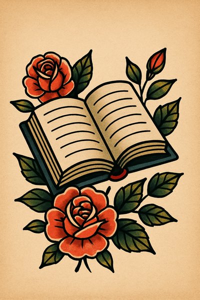 Stylized Open Book with Roses Illustration