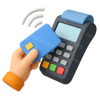 3D Contactless Payment Icon with Card and Terminal