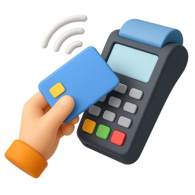 3D Contactless Payment Icon with Card and Terminal