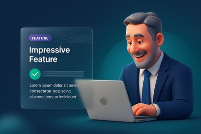 3D Illustration of a Happy Businessman with Laptop