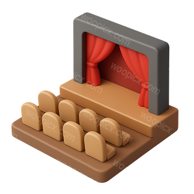 Stylized 3D Theater Icon with Seating and Curtains