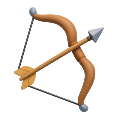Stylized 3D Bow and Arrow Icon in Isometric View