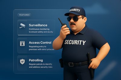 3D Security Guard Illustration with Feature Highlights