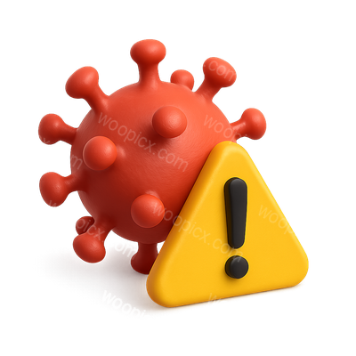 3D Virus Icon with Warning Sign in Volumetric Style