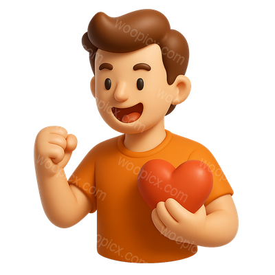 3D Enthusiast Icon with Heart in Three-Quarter View