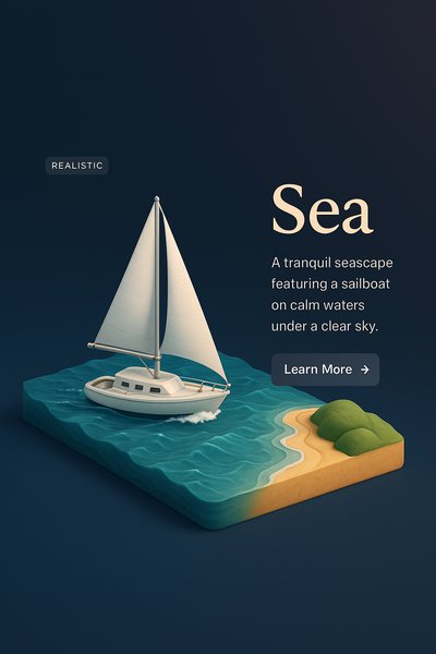 Tranquil Seascape with Sailboat in 3D Realistic Style