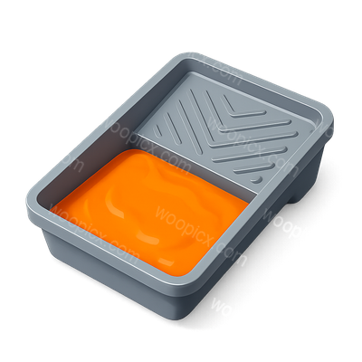 3D Paint Tray with Vibrant Orange Paint in Isometric View