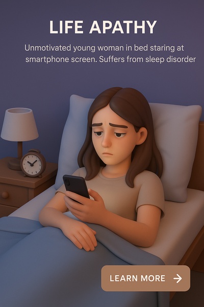 Young Woman in Bed with Smartphone Illustrating Life Apathy