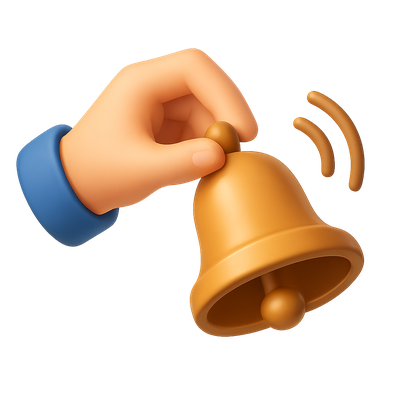 3D Hand Ringing a Bell Icon in Isometric View