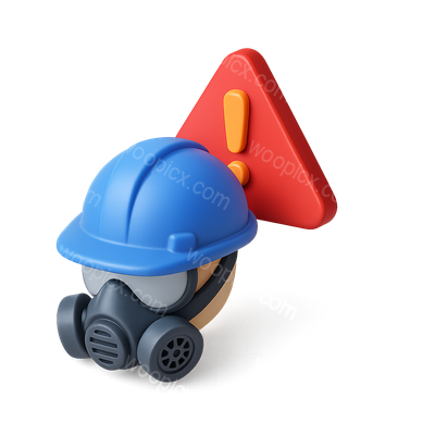 3D PPE Icon with Warning Sign and Mask