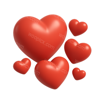 Colorful 3D Heart Icons in Various Sizes