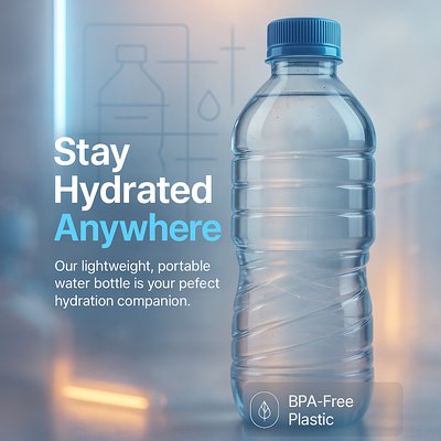 Modern Water Bottle Product Image with Hydration Message