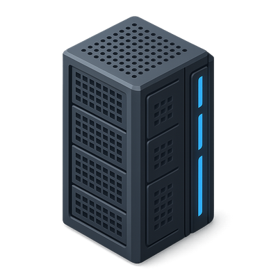 Stylized 3D Supercomputer Icon in Isometric View