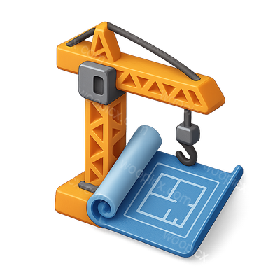 3D Construction Crane with Blueprint Design