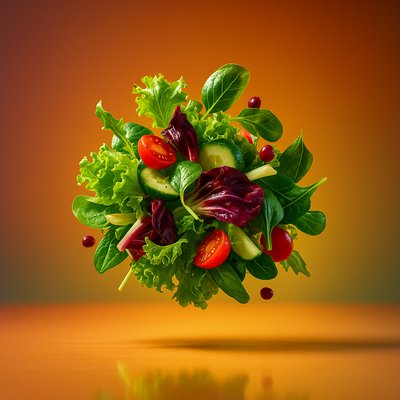 Dynamic Green Salad Still Life with Realistic Aesthetic