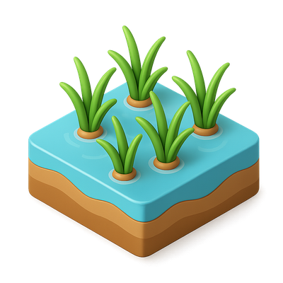 3D Flooded Rice Paddy Icon in Isometric View
