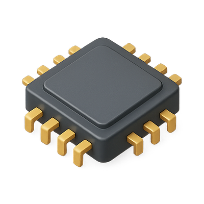 3D Render of a Microchip with Gold Pins