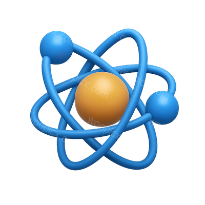 3D Atom Icon with Orbiting Electrons in Isometric View