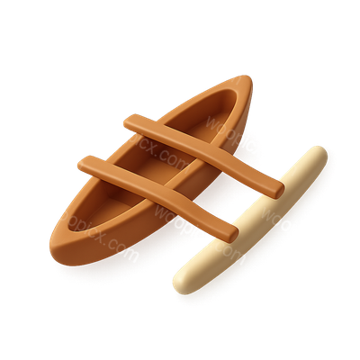 Stylized 3D Outrigger Canoe Design in Isometric View