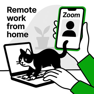 Illustration of Remote Work with Cat and Technology
